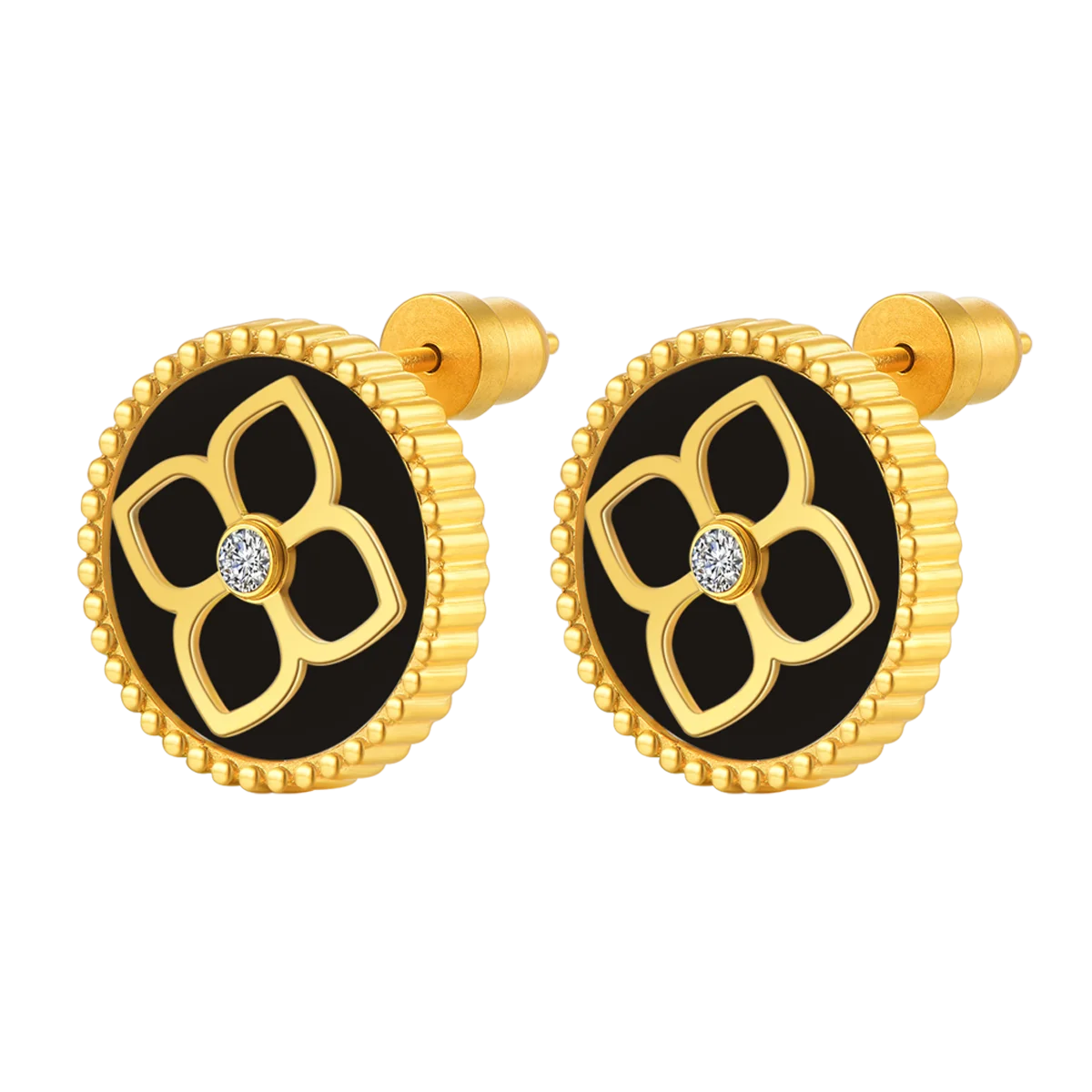 أميرة / أقراط االحجر الأسود باللون الذهبي