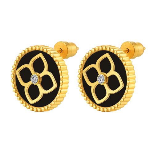 أميرة / أقراط االحجر الأسود باللون الذهبي