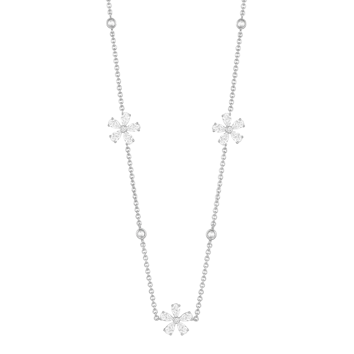 Daisy Flower / Multi Motif Necklace Silver