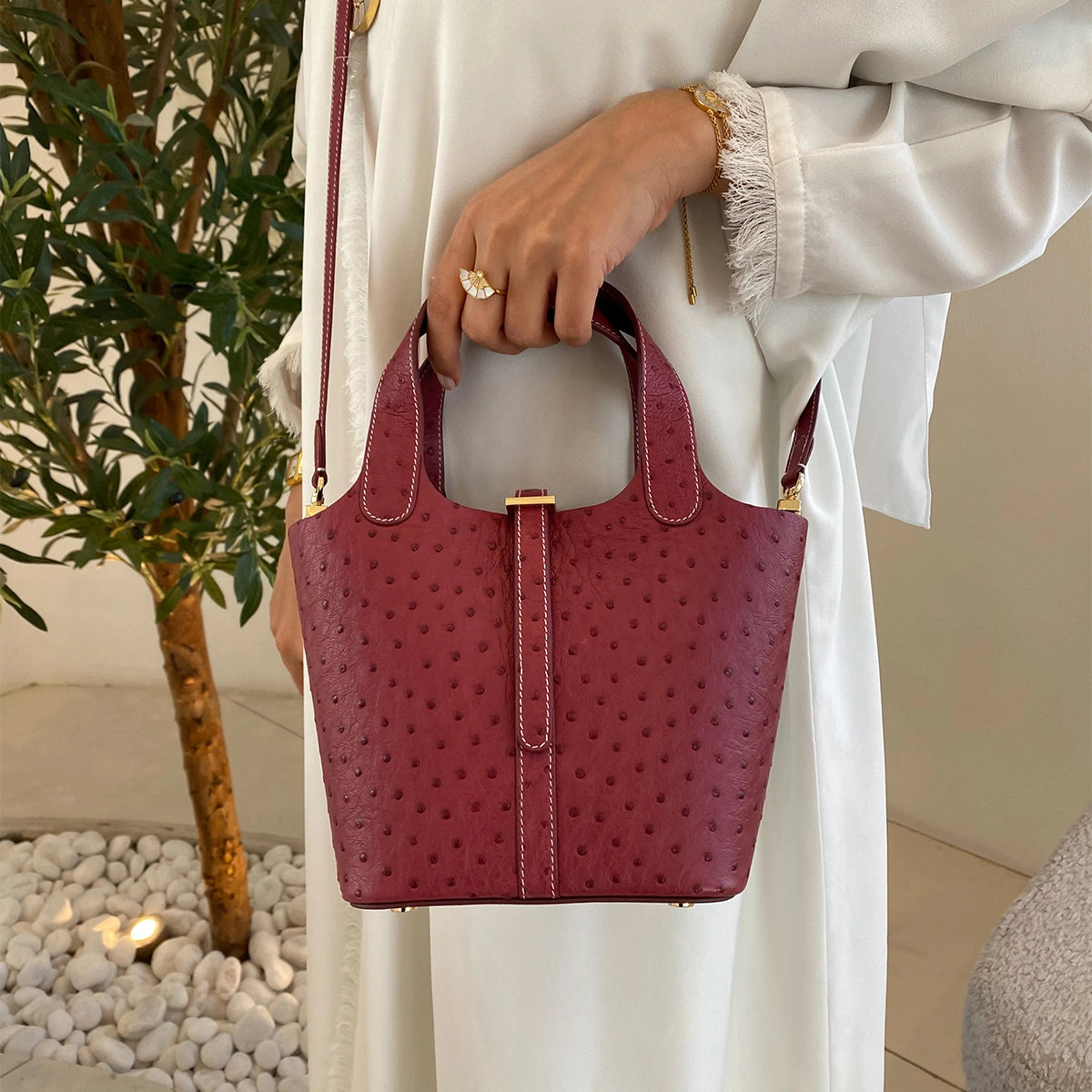 Alyazia Ostrich Leather / Burgundy