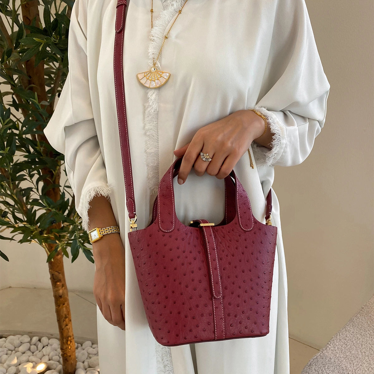 Alyazia Ostrich Leather / Burgundy