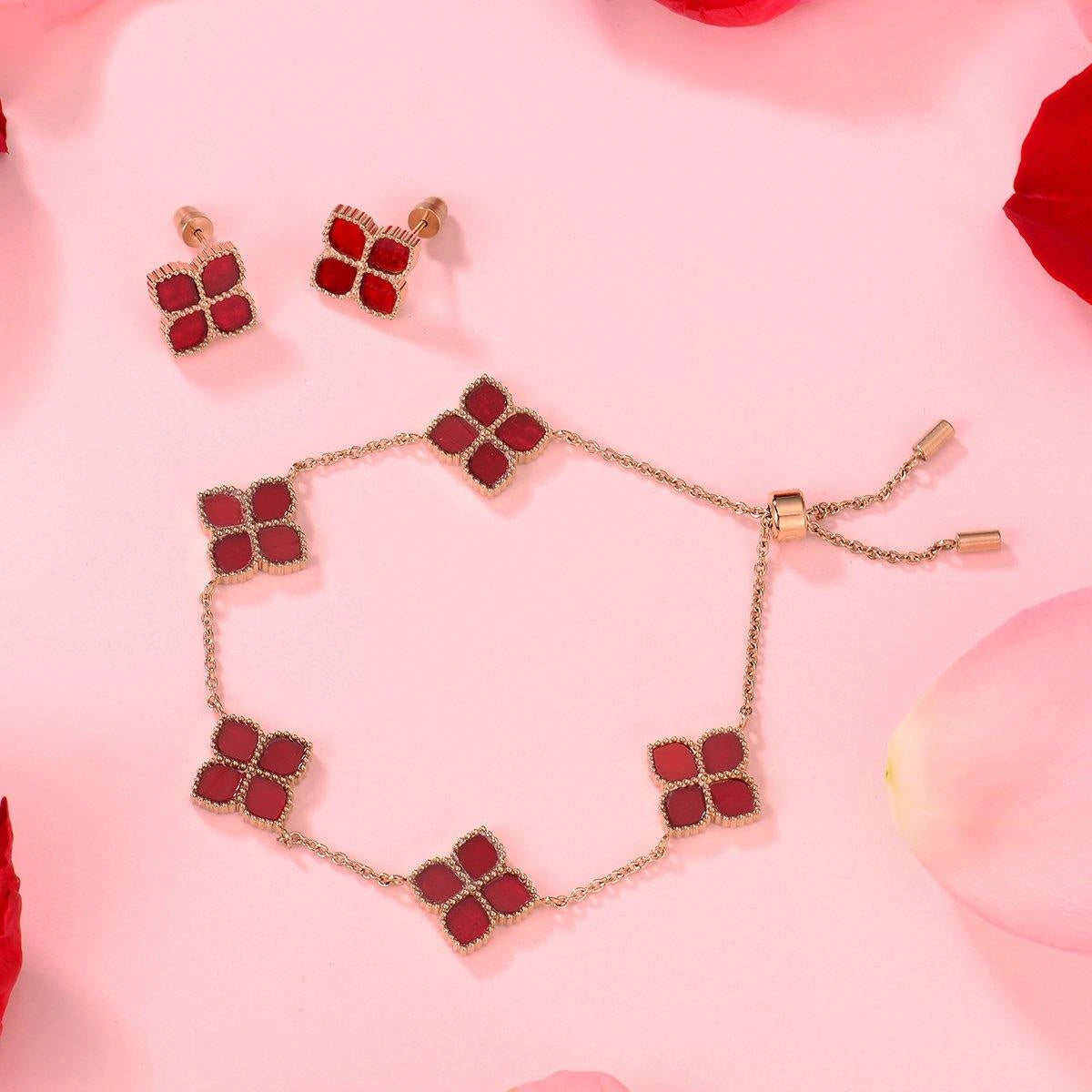 جوري / أقراط الحجر الأحمر بلون الروز قولد