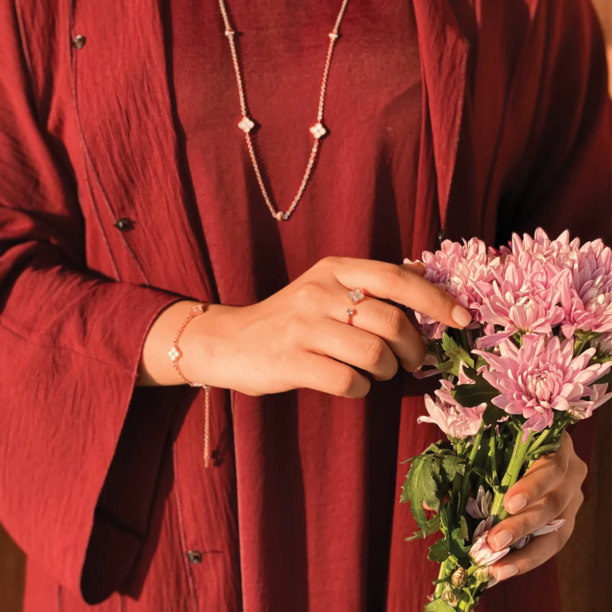 ميني جوري / خاتم اللؤلؤ بلون الروز قولد