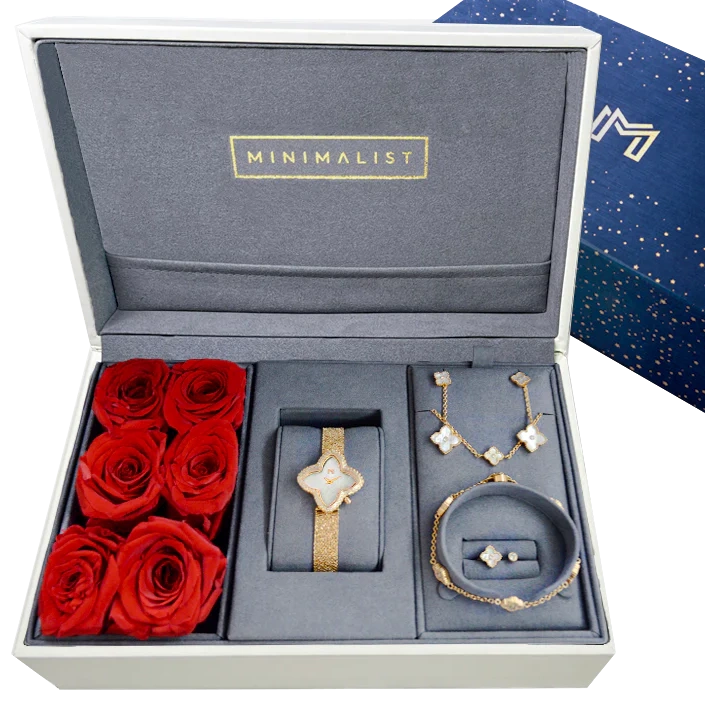 بوكس الورود / ساعة جواهر ومجموعة ميني جوري الذهبية