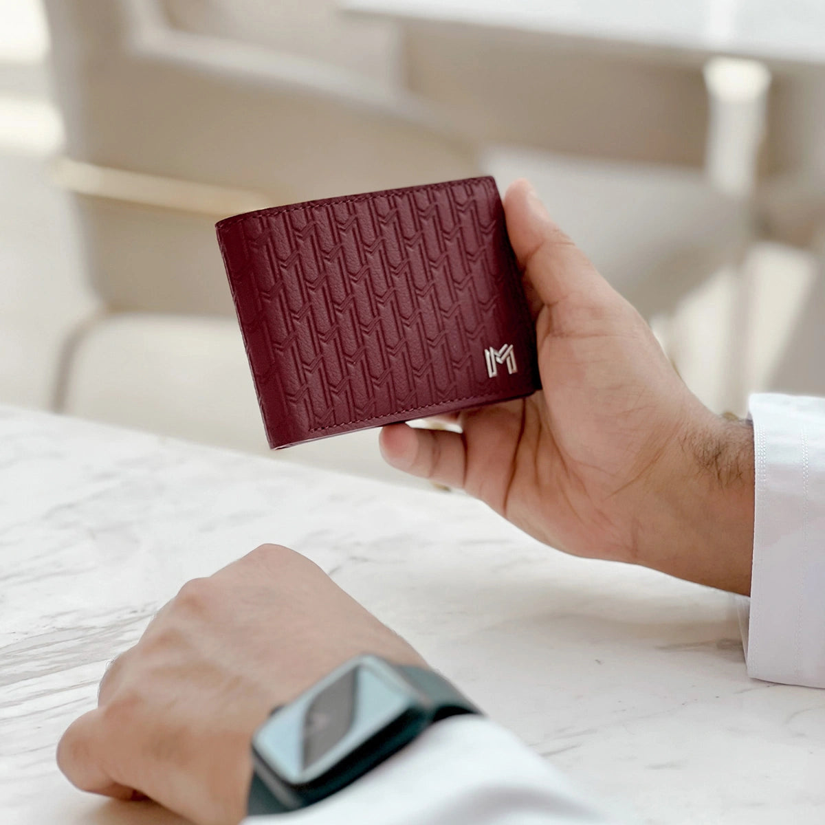 Camel Leather Burgundy / Silver