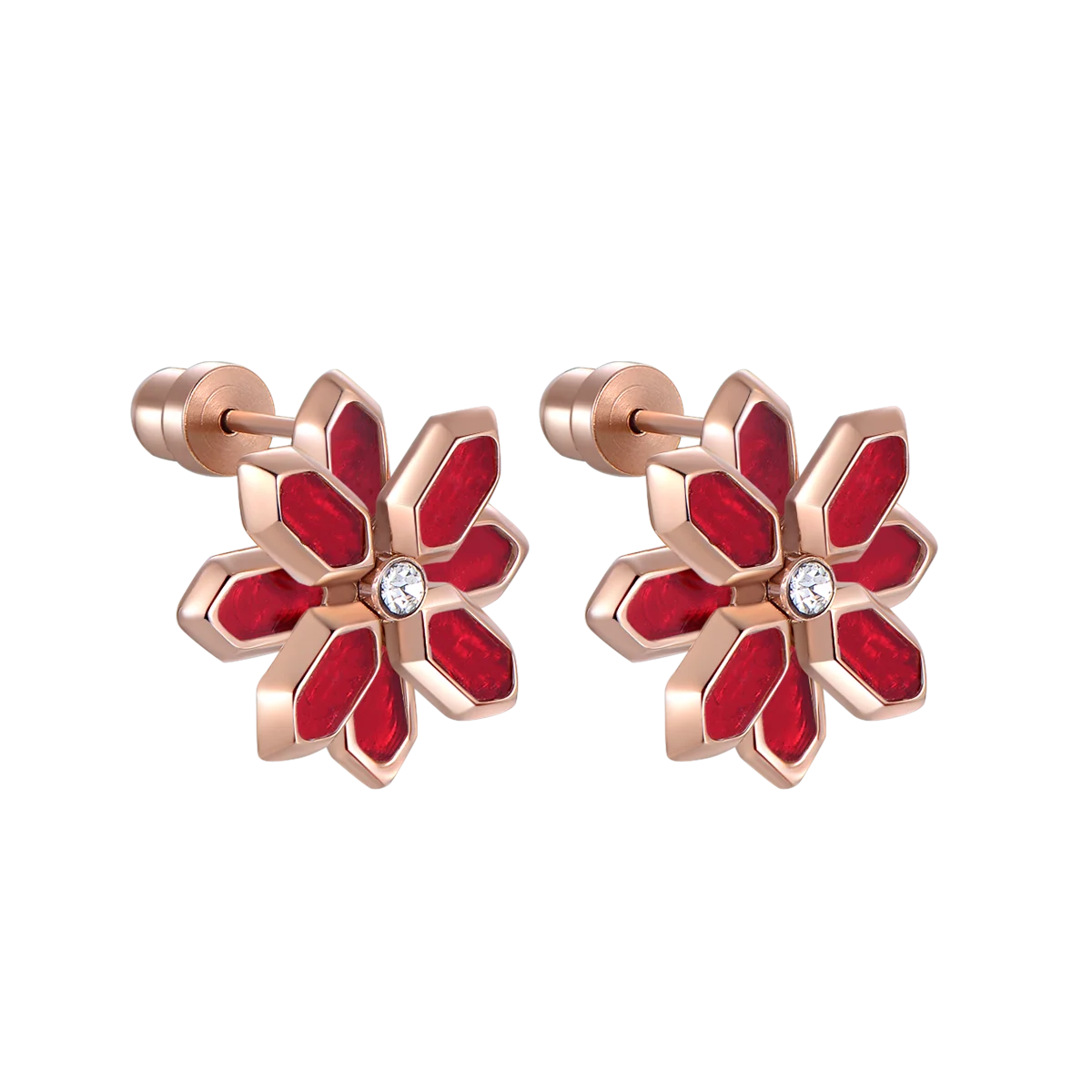 Lotus / Earrings Red Rose Gold