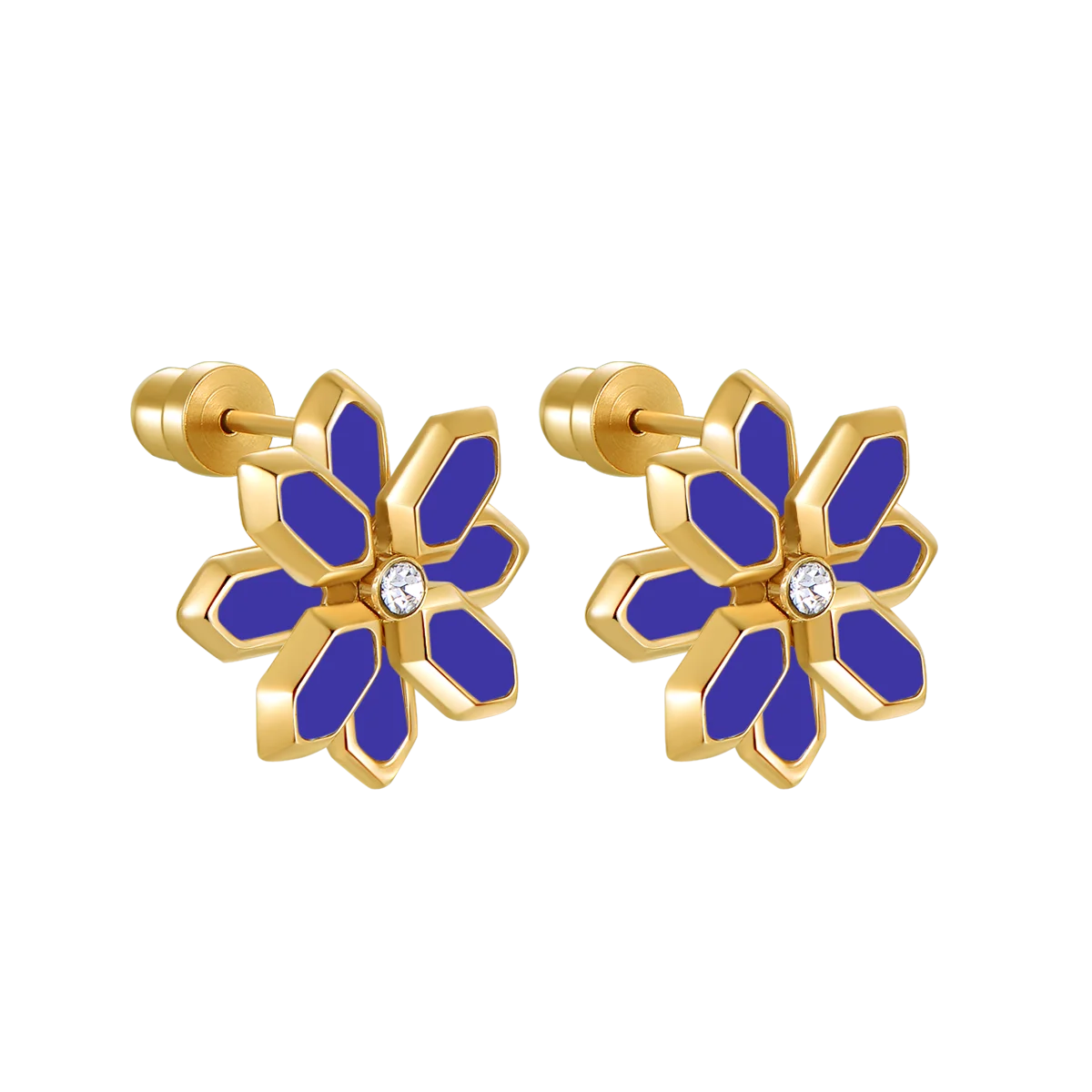 لوتس / أقراط الحجر الأزرق باللون الذهبي 