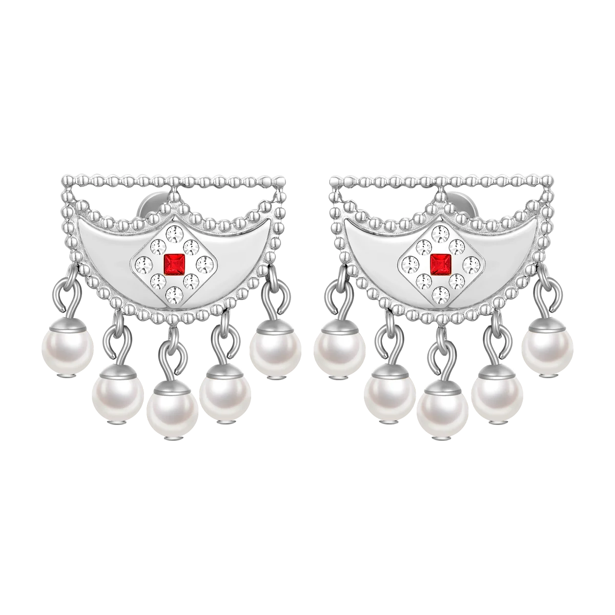 شناف /أقراط اللؤلؤ باللون الفضي